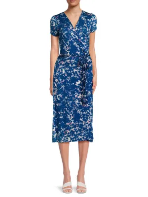 Abstract wrap dress with belt Renee C., dark blue
