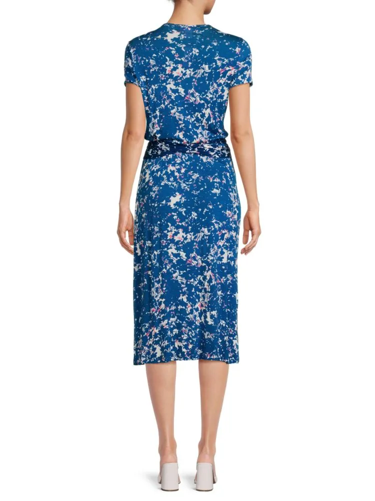 Abstract wrap dress with belt Renee C., dark blue