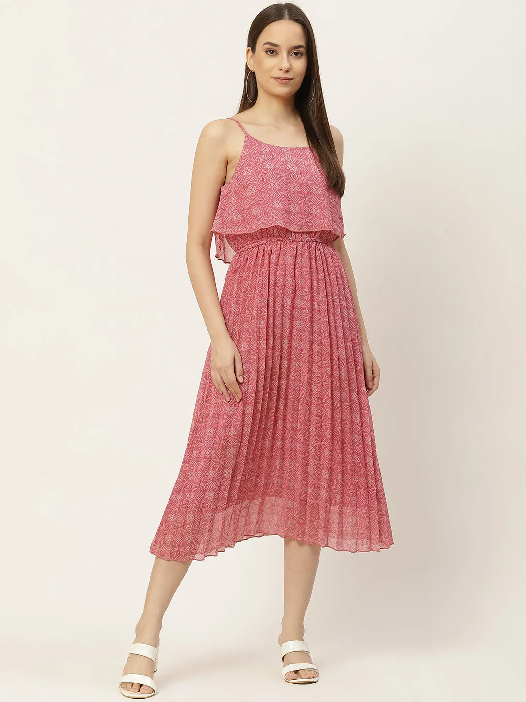 Accordion Pleated Georgette Midi Dress