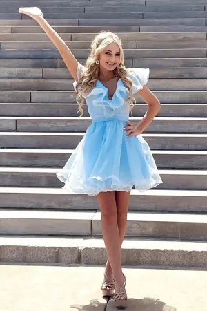 Agatha |A Line V Neck Organza Ruffles Homecoming Dress