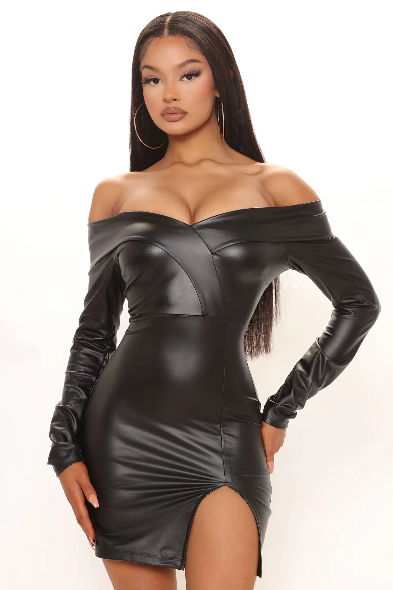 Almost Everyday Faux Leather Mini Dress - Black