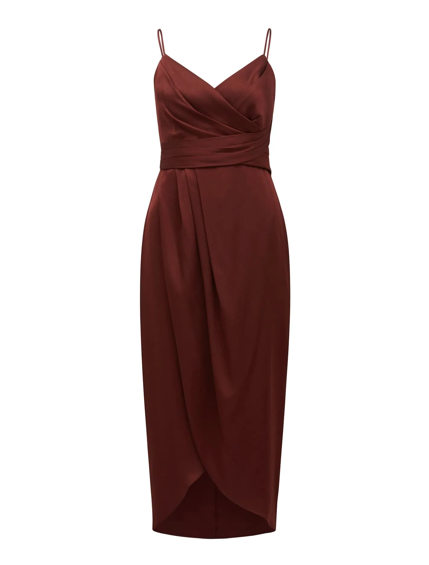 Amanda Petite Drape Satin Midi Dress