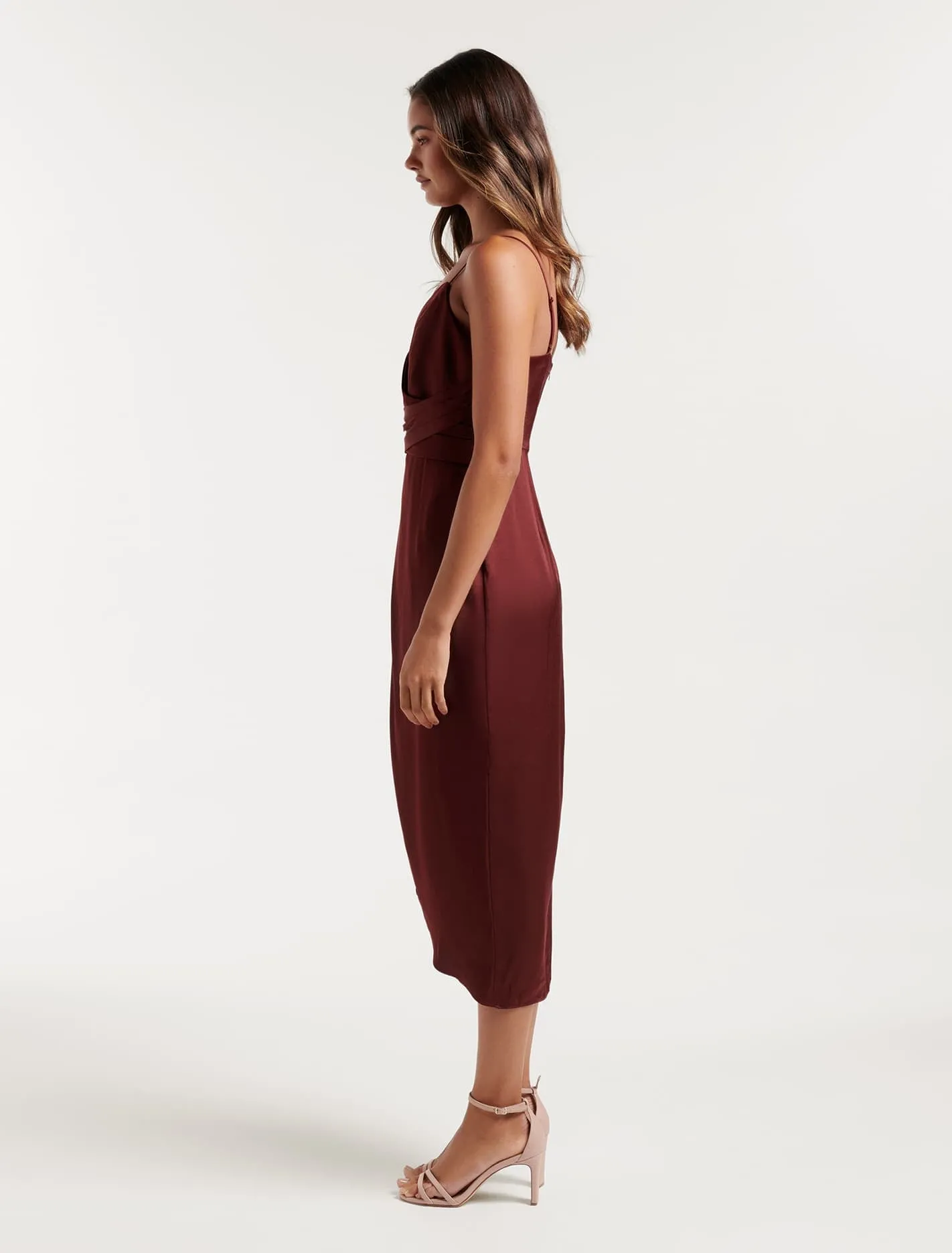 Amanda Petite Drape Satin Midi Dress