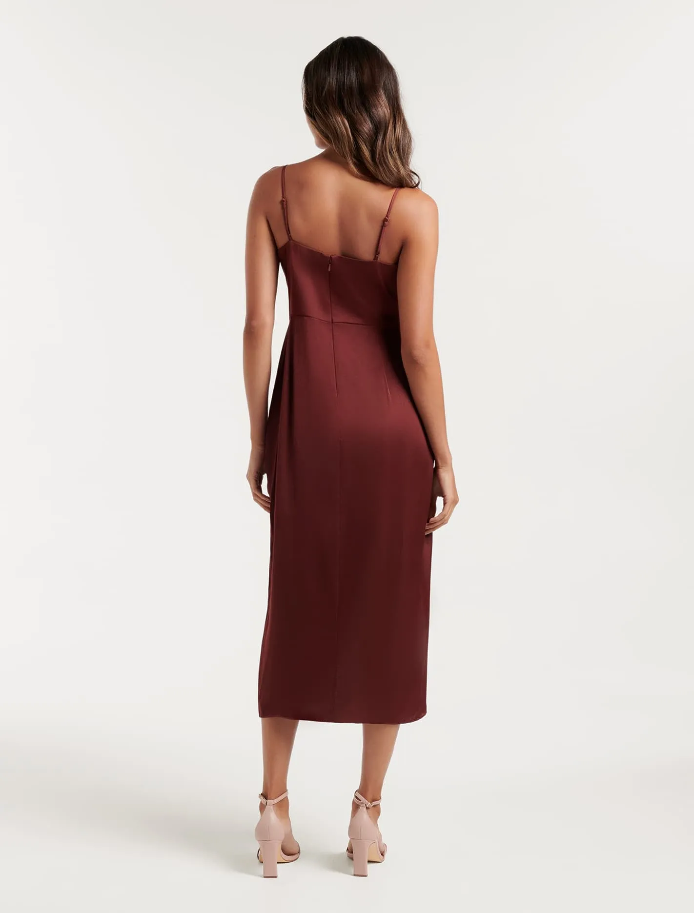 Amanda Petite Drape Satin Midi Dress