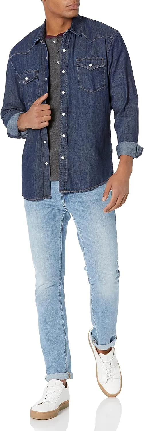 Amazon Essentials Men's Denim Shirt Long Sleeve - Regular-Fit Denim Shirt