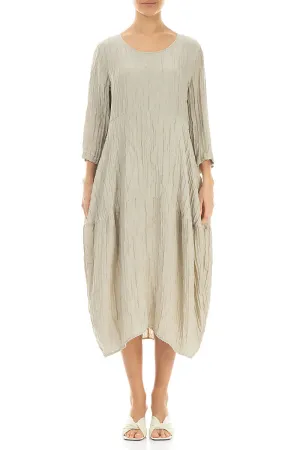 Balloon Crinkled Laurel Green Silk Linen Dress