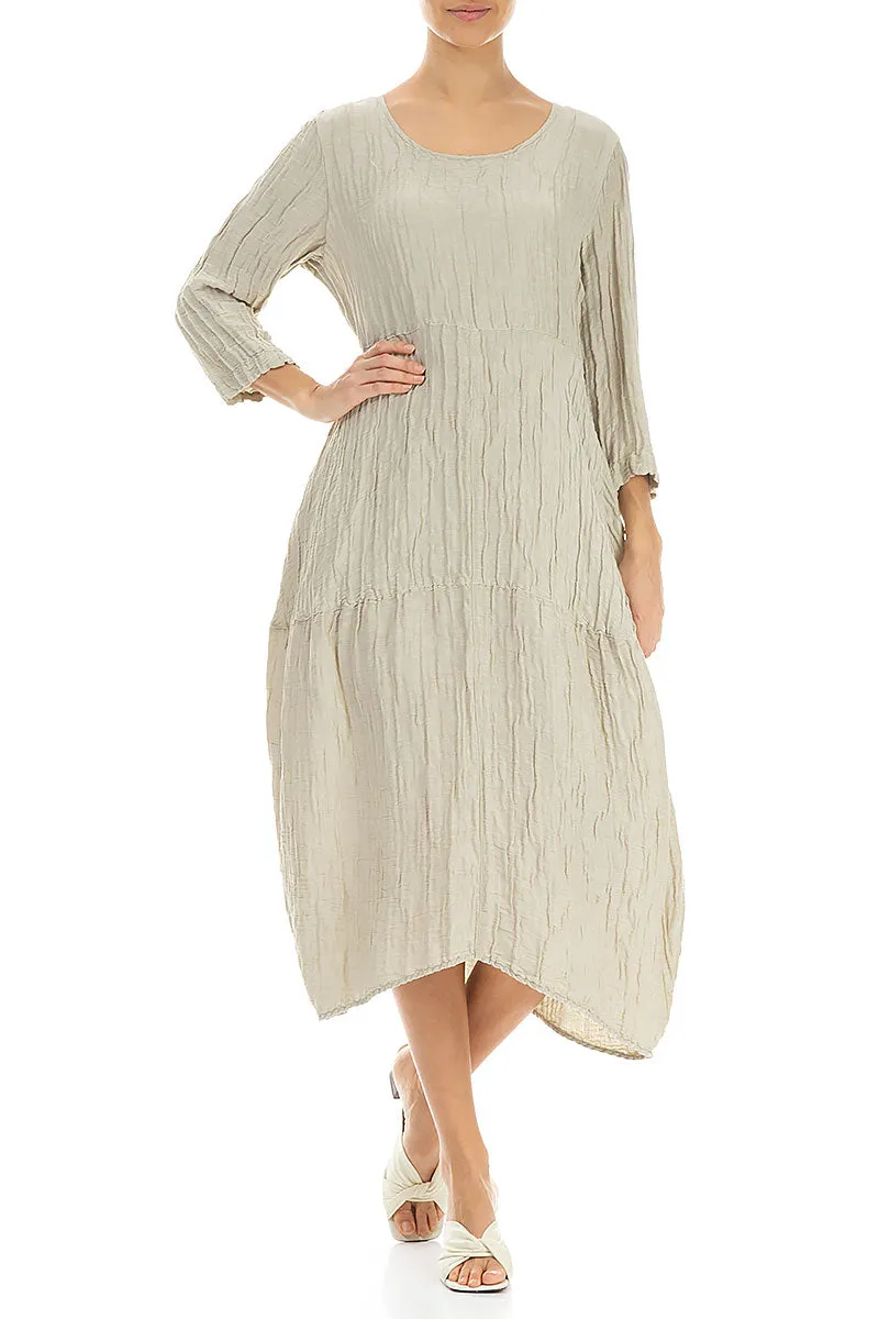 Balloon Crinkled Laurel Green Silk Linen Dress