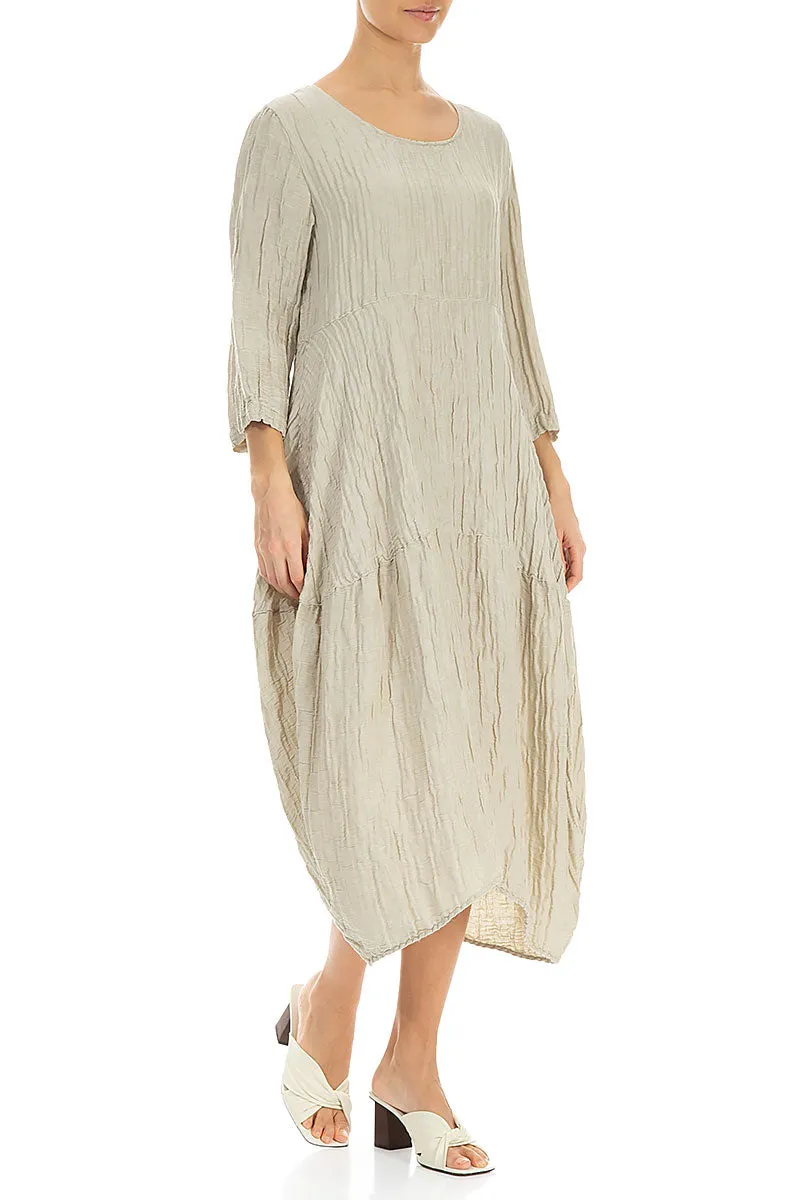 Balloon Crinkled Laurel Green Silk Linen Dress