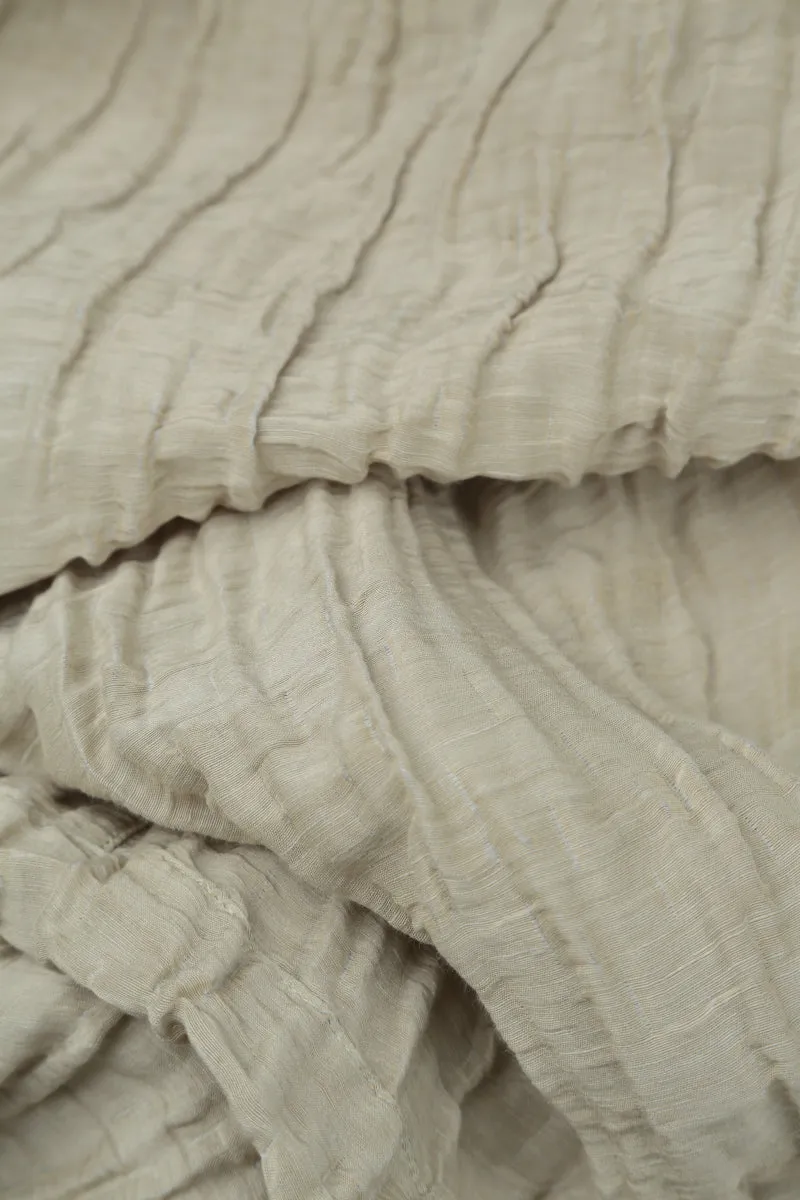 Balloon Crinkled Laurel Green Silk Linen Dress