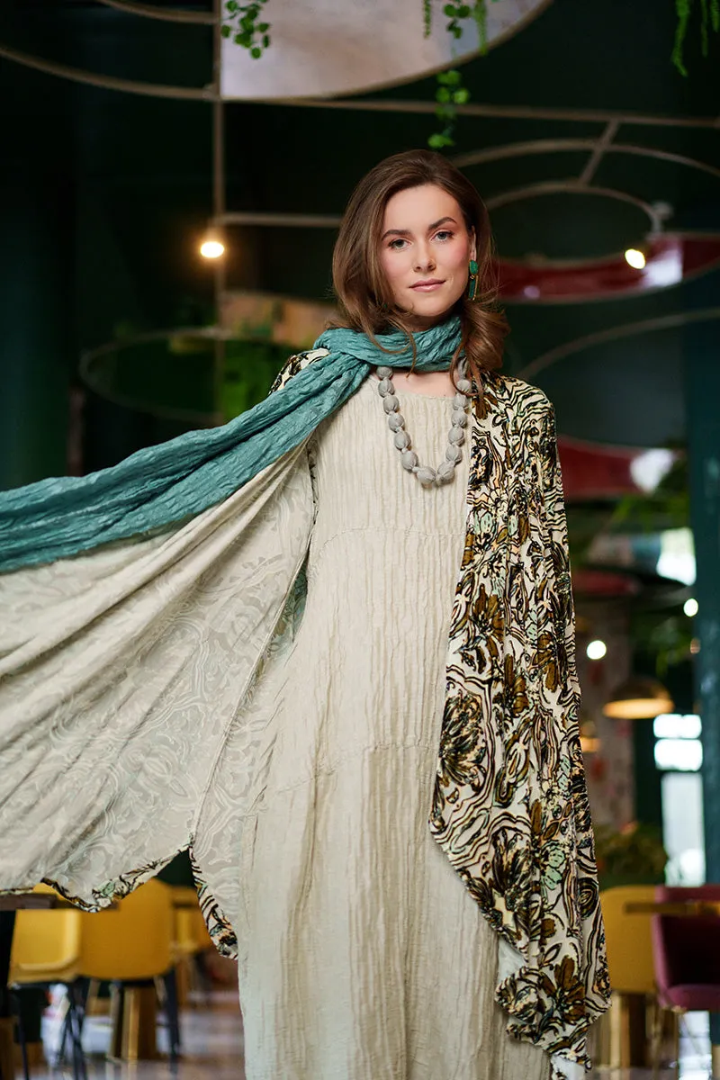 Balloon Crinkled Laurel Green Silk Linen Dress