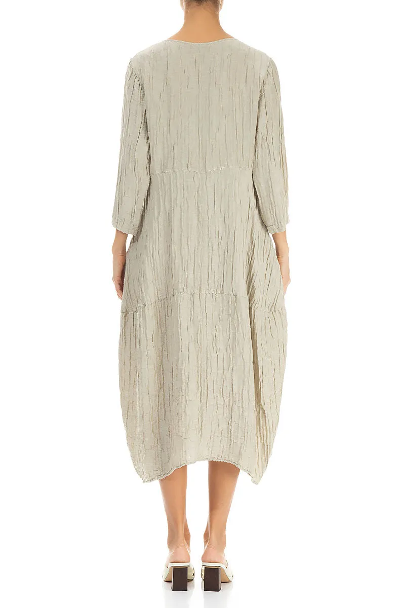 Balloon Crinkled Laurel Green Silk Linen Dress