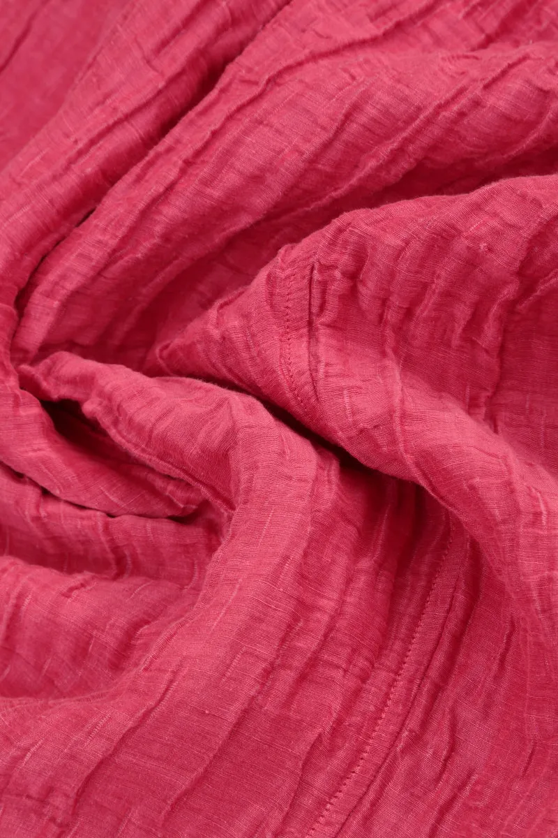 Balloon Crinkled Raspberry Silk Linen Dress