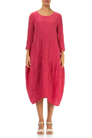 Balloon Crinkled Raspberry Silk Linen Dress
