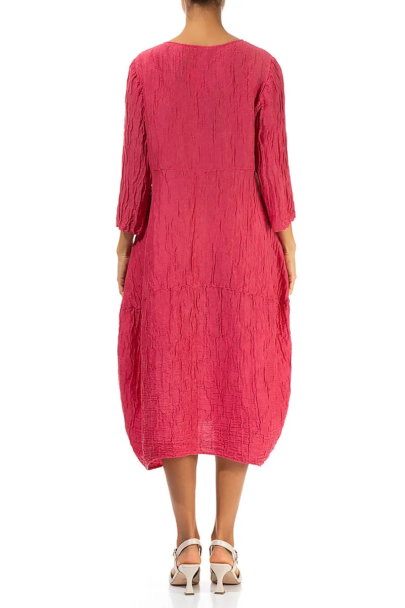 Balloon Crinkled Raspberry Silk Linen Dress