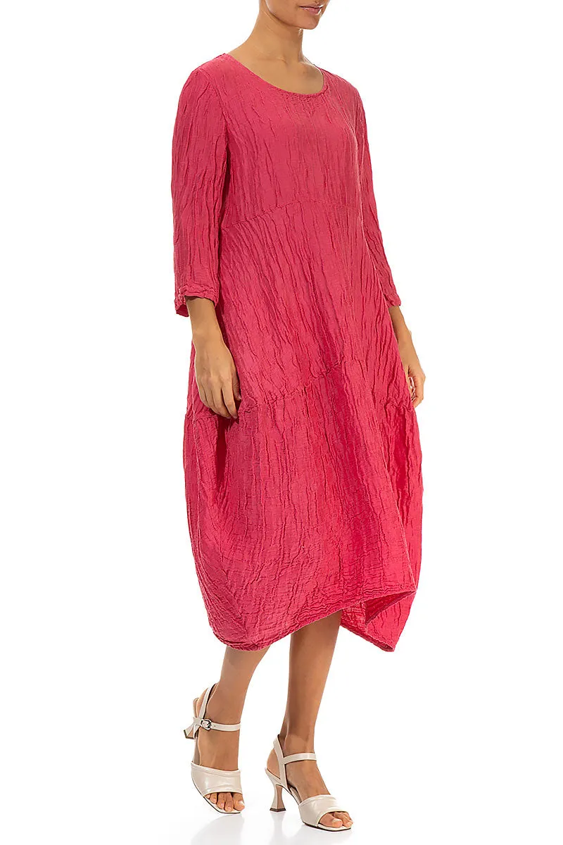Balloon Crinkled Raspberry Silk Linen Dress
