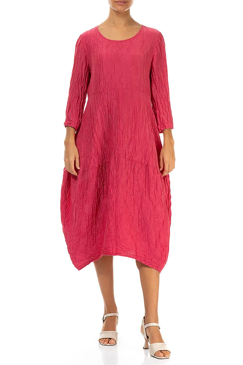 Balloon Crinkled Raspberry Silk Linen Dress