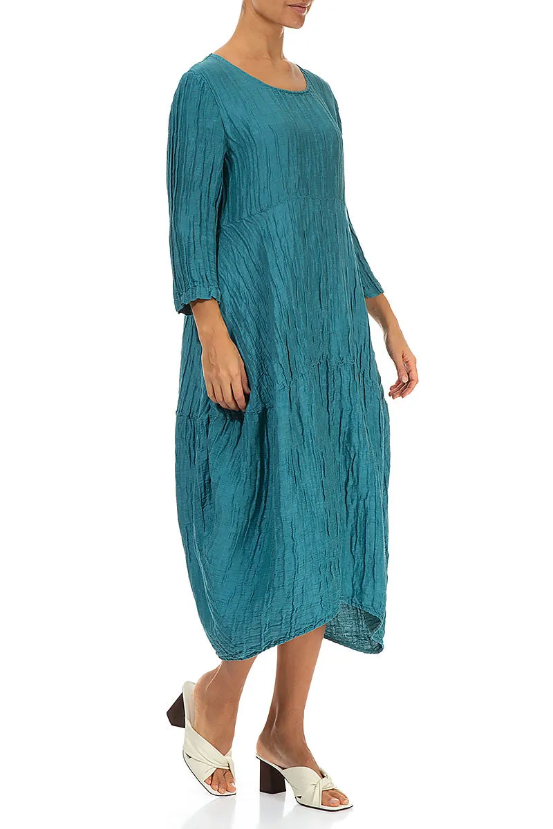 Balloon Crinkled Turquoise Silk Linen Dress