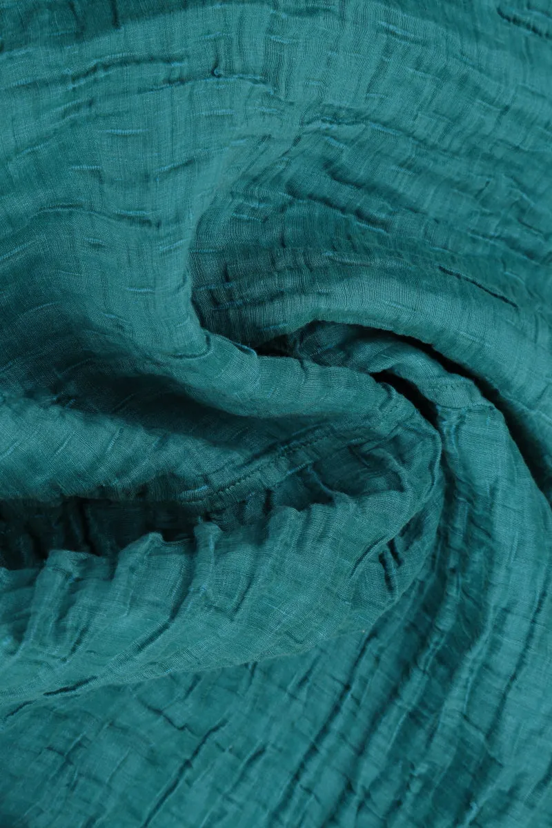 Balloon Crinkled Turquoise Silk Linen Dress