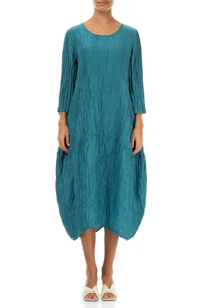 Balloon Crinkled Turquoise Silk Linen Dress