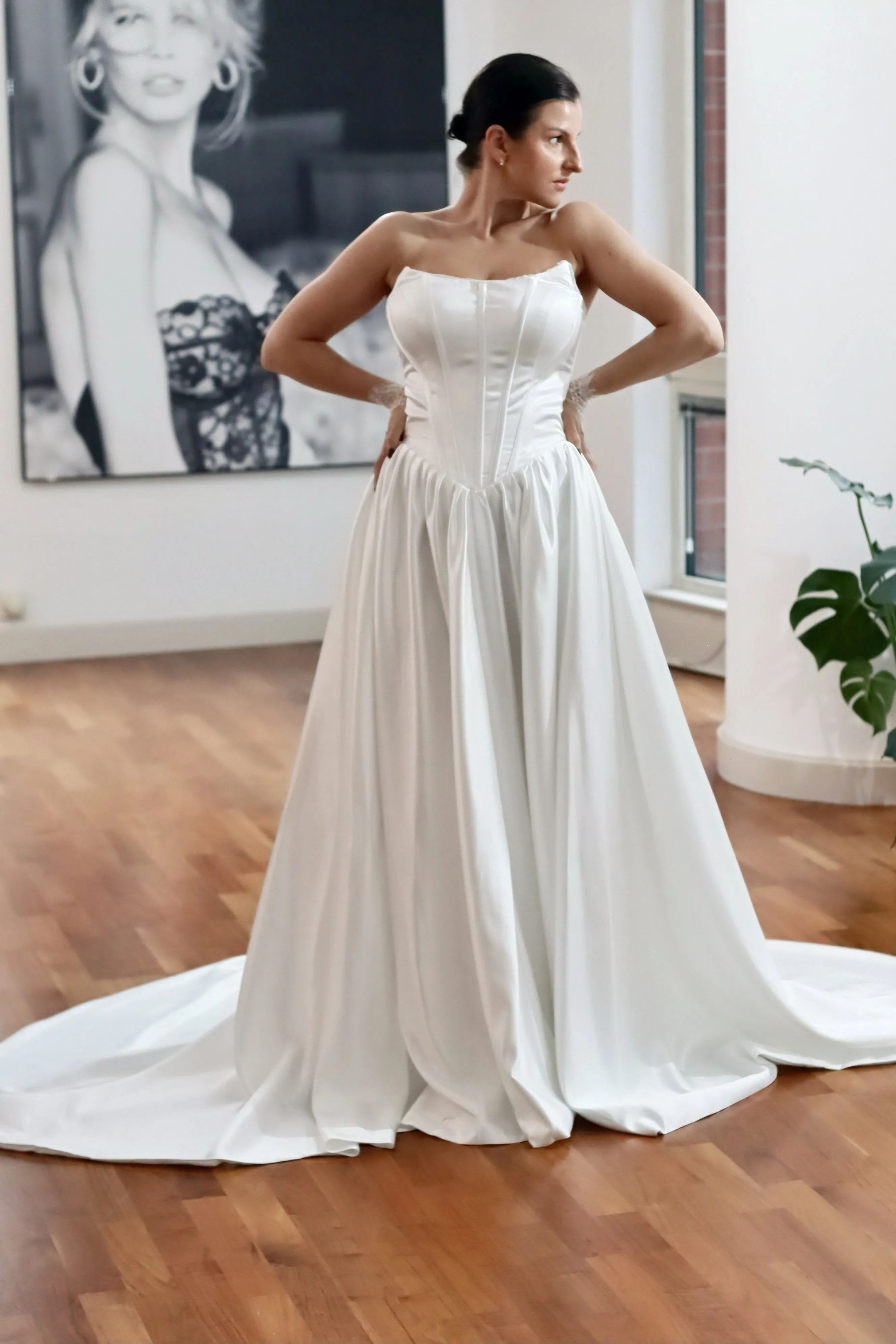 Basque Waist Satin Wedding Dress