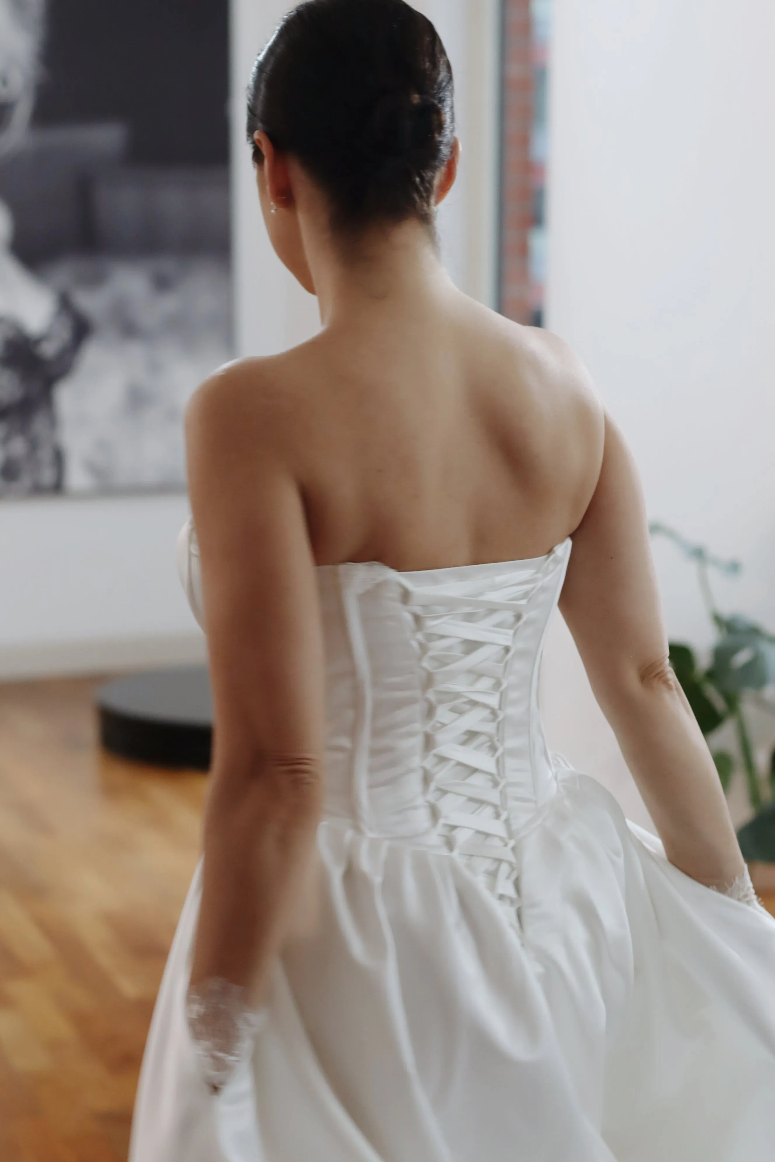 Basque Waist Satin Wedding Dress