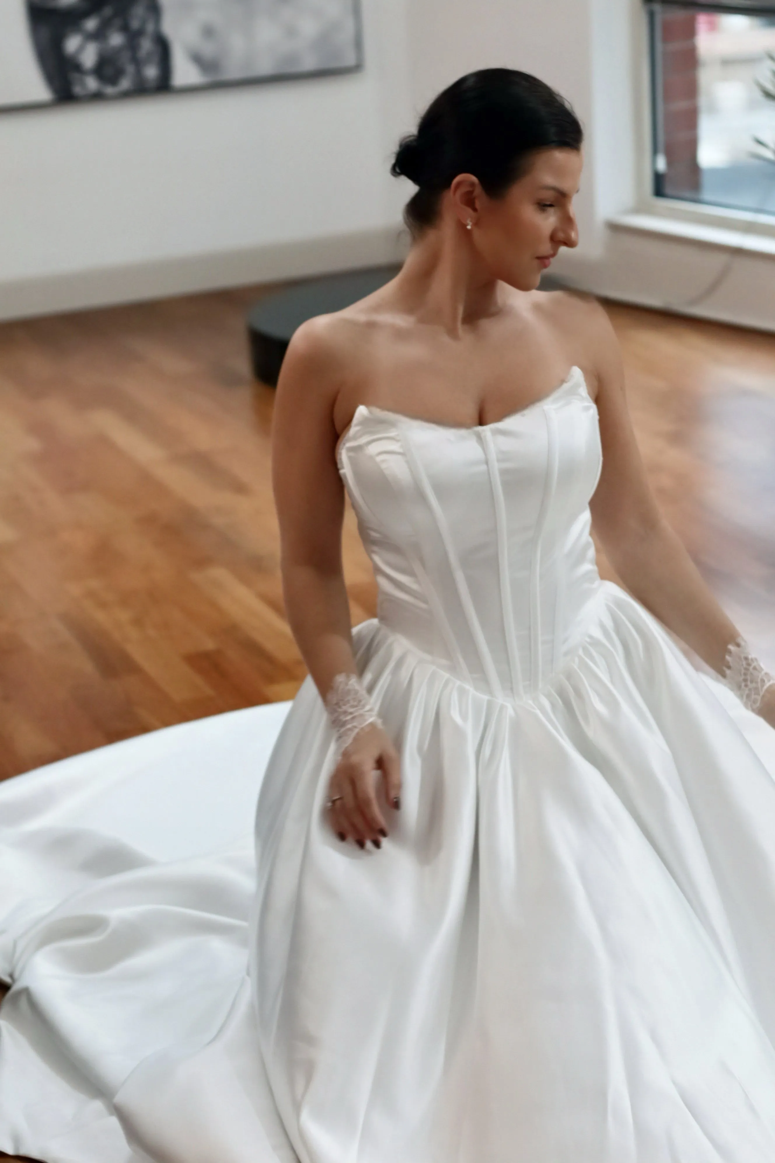Basque Waist Satin Wedding Dress