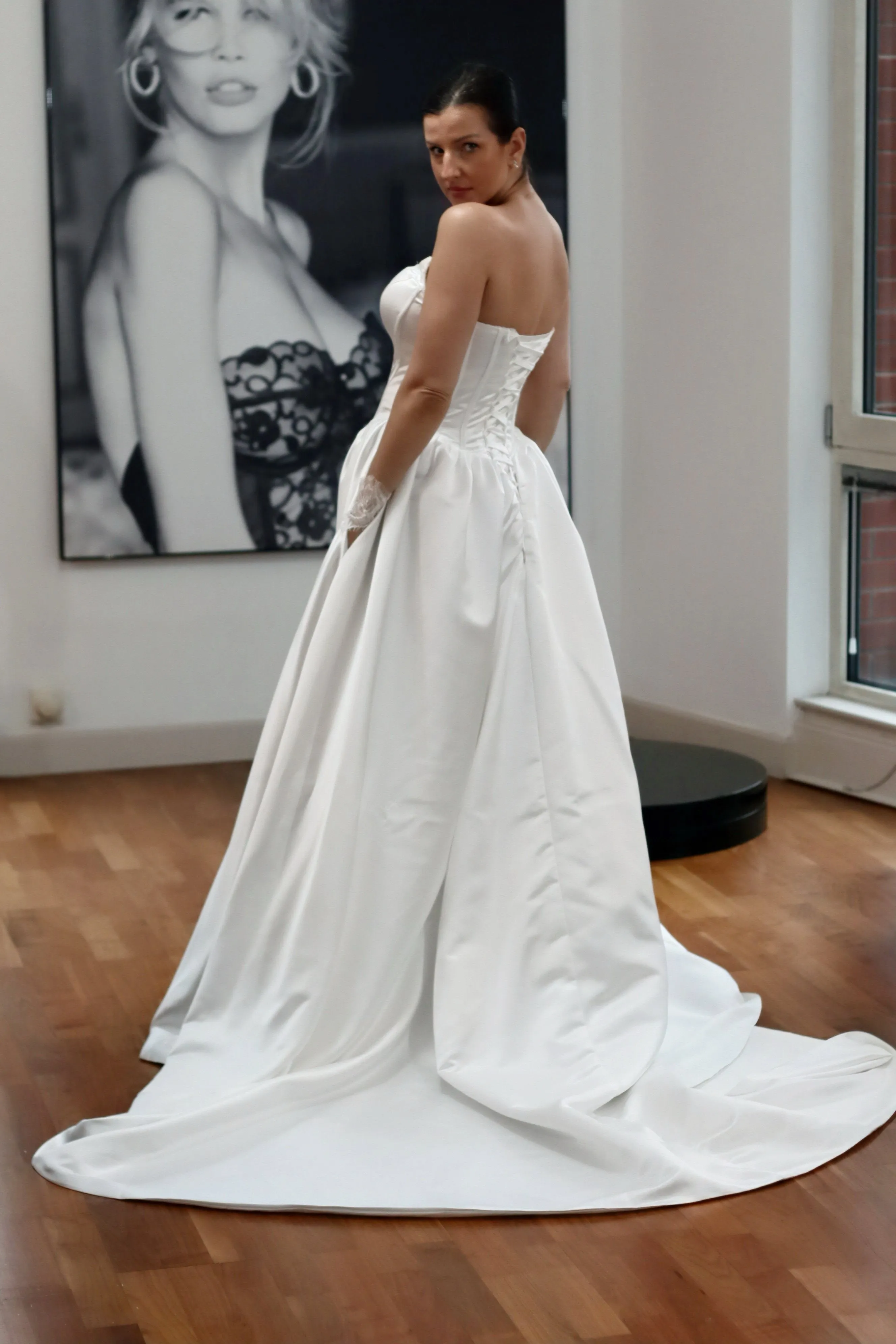 Basque Waist Satin Wedding Dress