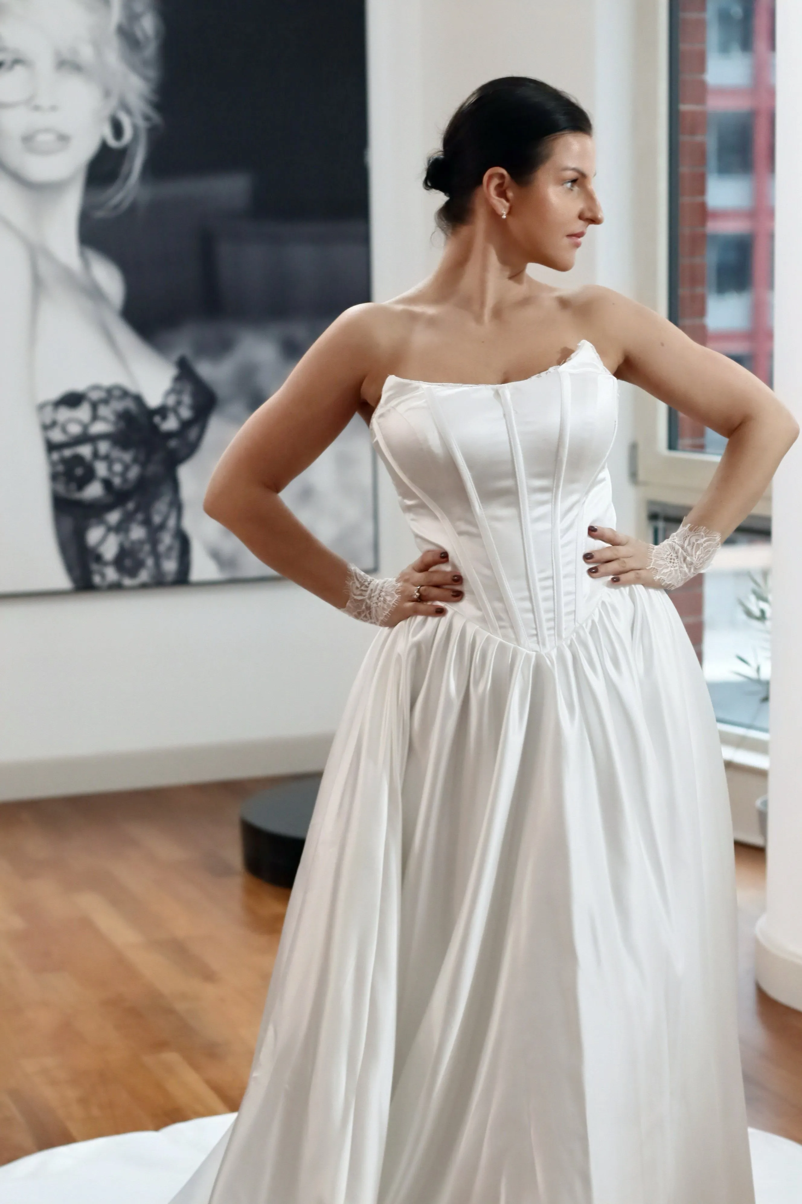 Basque Waist Satin Wedding Dress