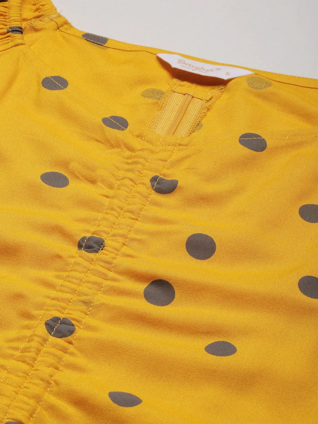 Berrylush Women Yellow Polka Dot Printed V-Neck Fit & Flare Co-Ordinate Mini Dress