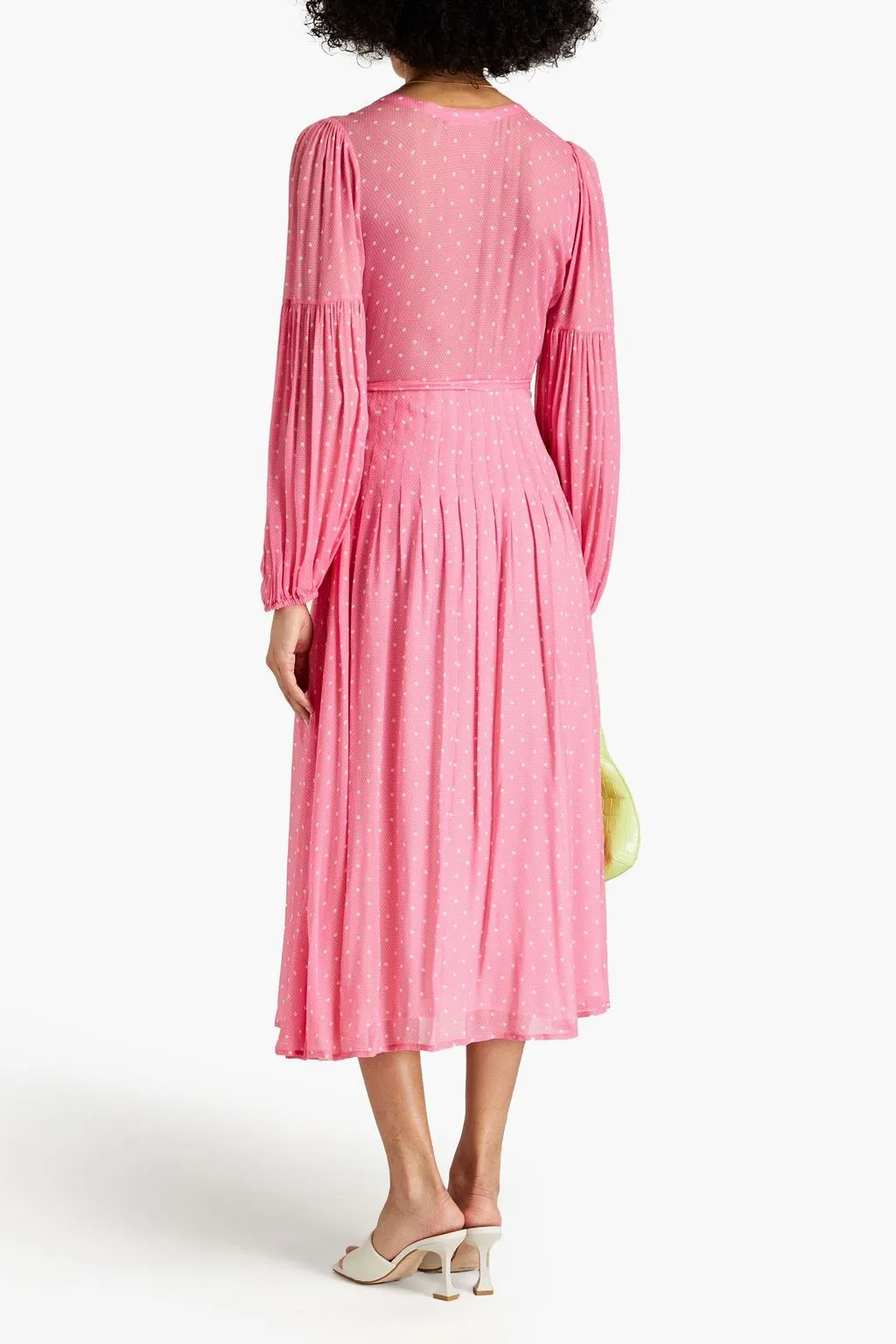 Bevelyn Polka Dot Chiffon Wrap Midi Dress LOVESHACKFANCY, Pink