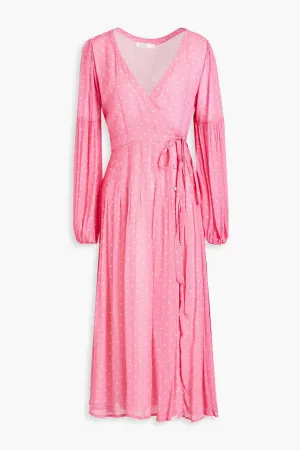 Bevelyn Polka Dot Chiffon Wrap Midi Dress LOVESHACKFANCY, Pink
