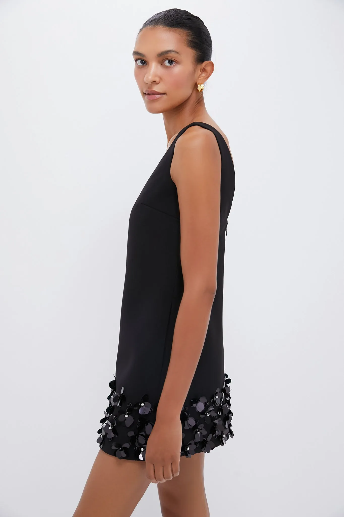 Black Crepe 3D Sequin Mini Dress