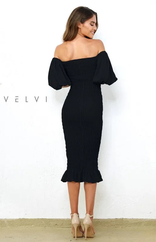 Black Skyla Shirred Mini Dress