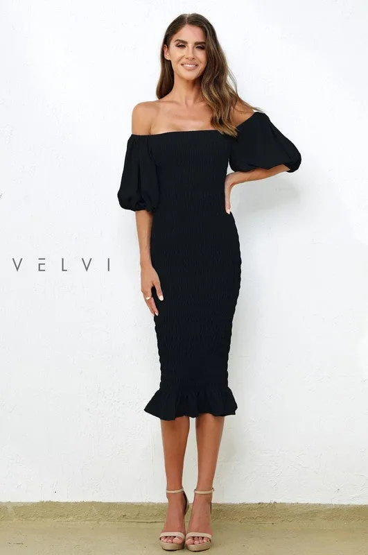 Black Skyla Shirred Mini Dress