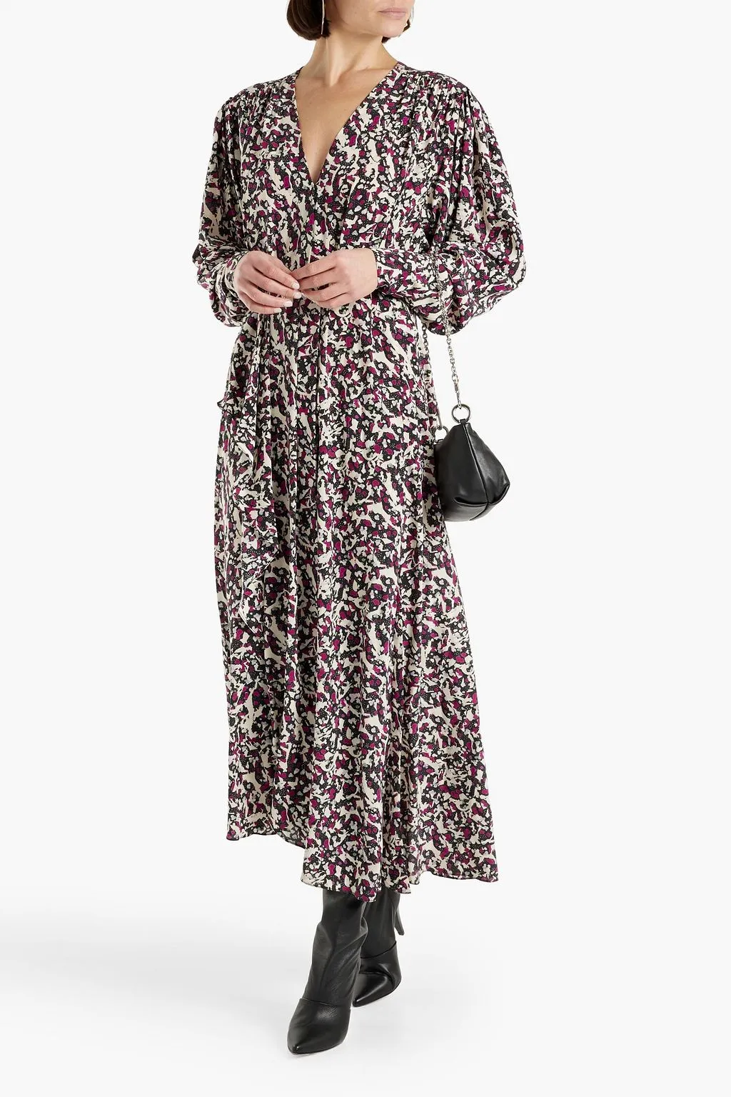 Blainea silk crepe maxi dress with print and wrap effect ISABEL MARANT purple