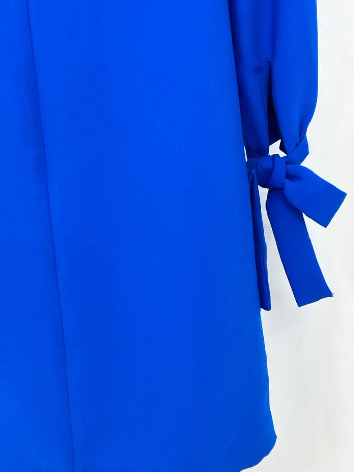 Bright Winter Electric Blue Bow Cuff Shift Dress