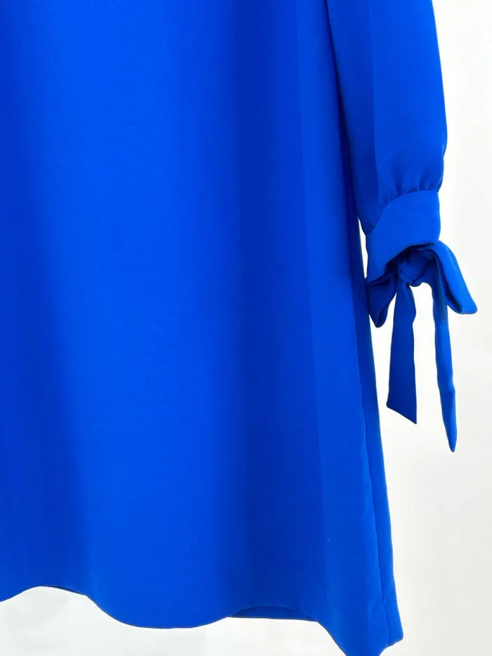 Bright Winter Electric Blue Bow Cuff Shift Dress