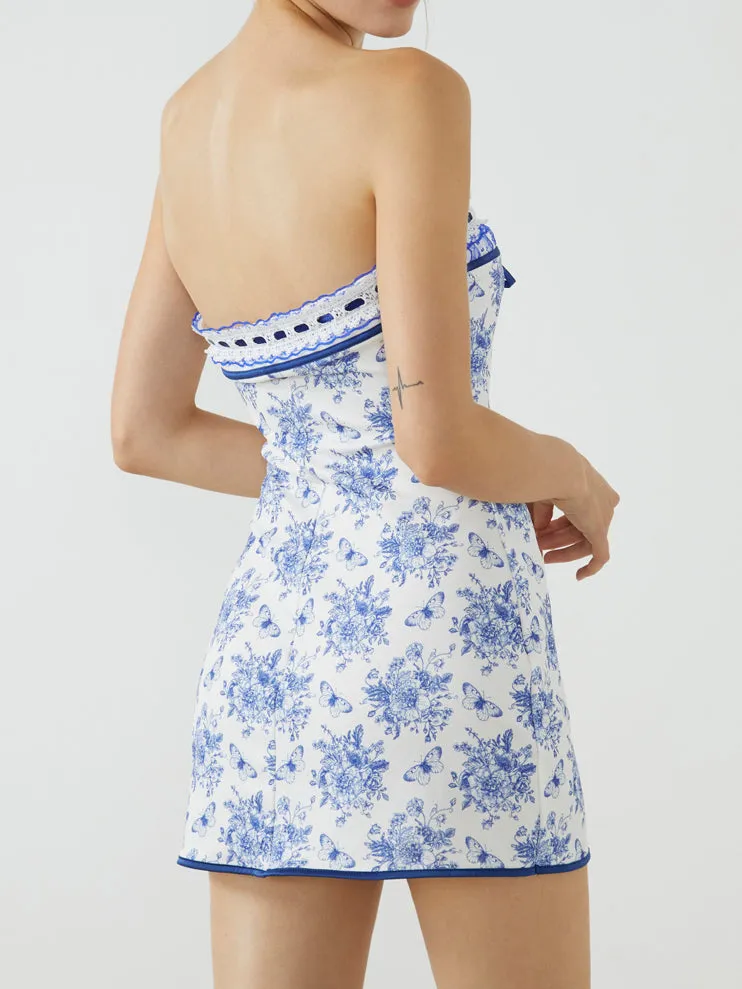 Butterfly Bouquet Floral Trendy Tube Short Dress