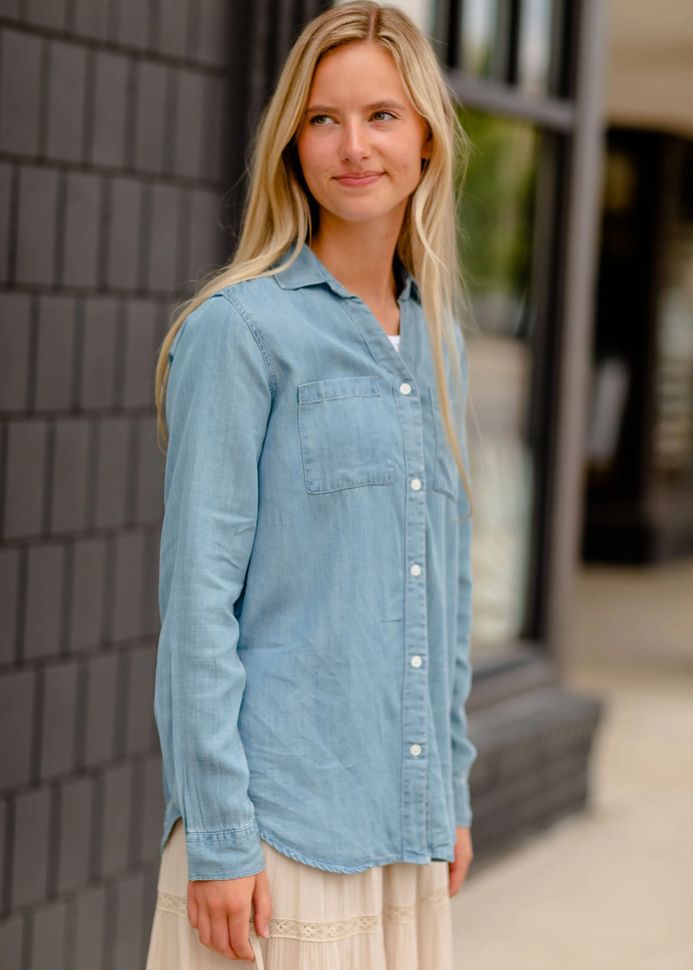 Chambray Denim Button Up Shirt