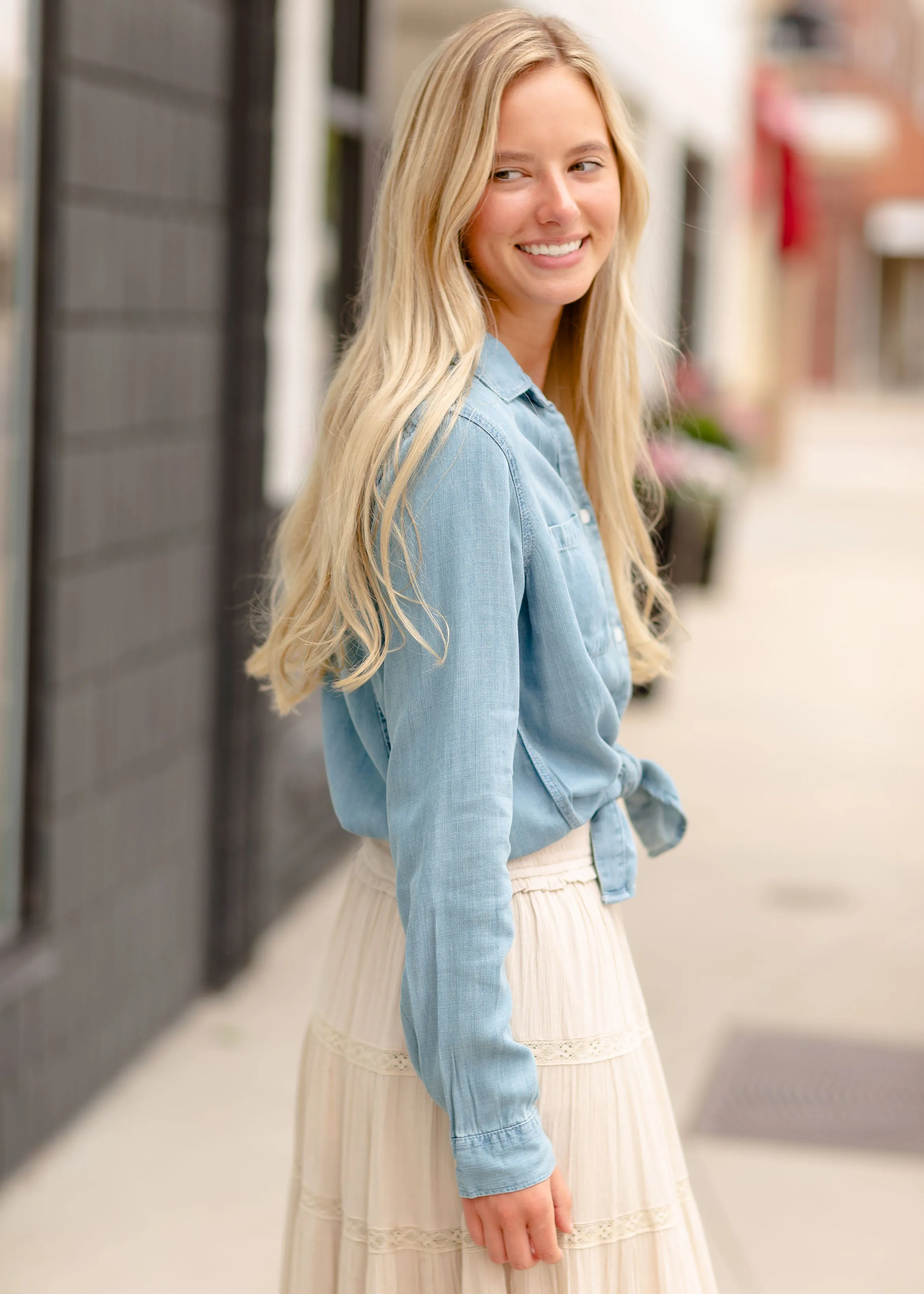 Chambray Denim Button Up Shirt