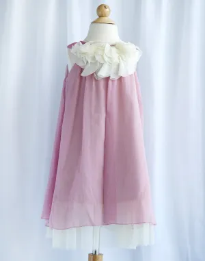 Chic Chiffon Dress With Ivory Flower Neckline - Dusty Rose