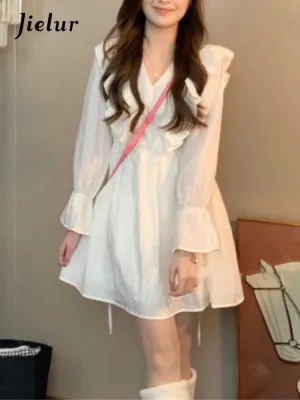 Chic Chiffon Long-sleeved Mini Dress Women Spring Autumn Korean Style Dress Female Popular Youthful French Dresses Ladies