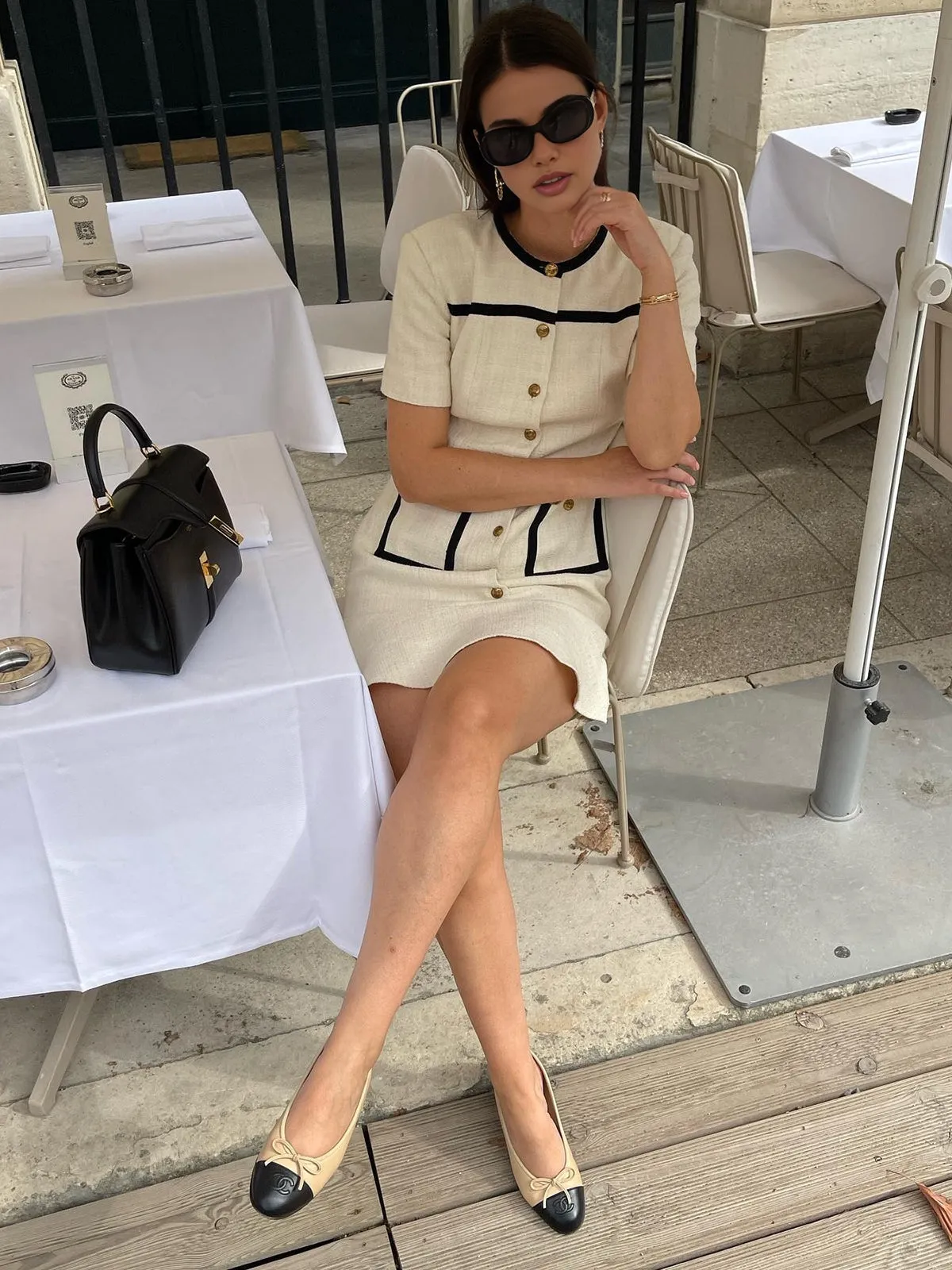 Contrast Binding Button Trendy Tweed Short Dress
