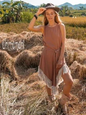 Cotton Corner Fringe Dress for Women / Dusty Pink