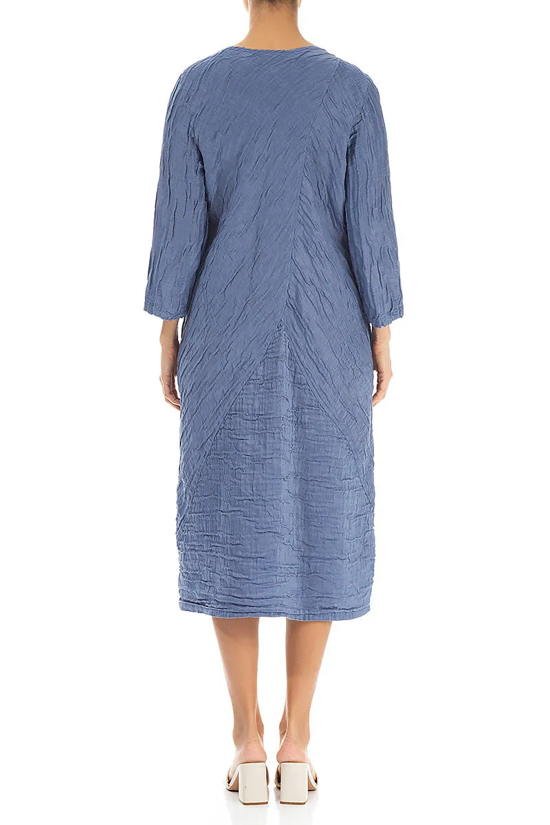 Crinkled Blue Nova Silk Linen Midi Dress