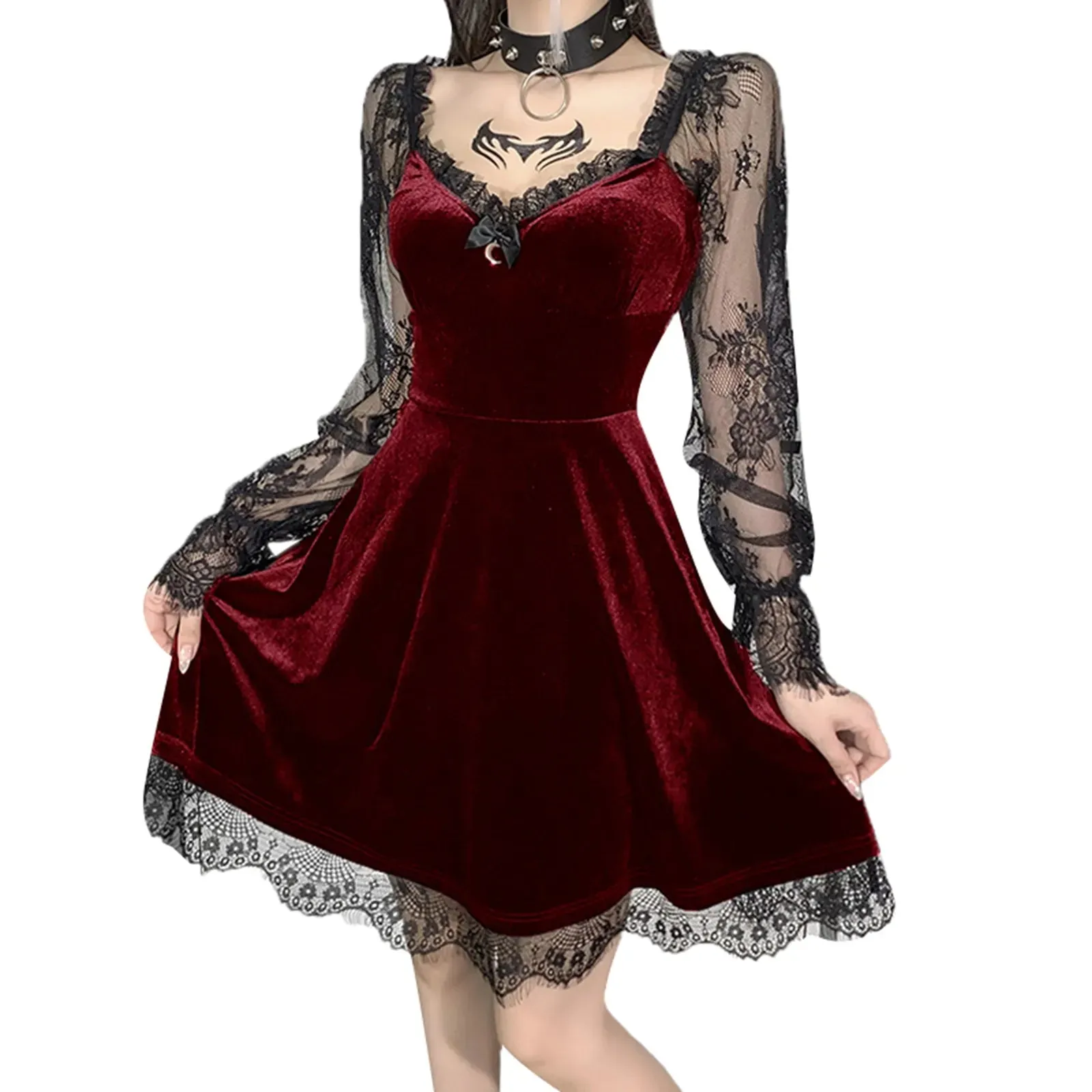 Dark Temptations: E-Girl Grunge Gothic Lace Trim Mini Dress - Y2K Women's 90s Vintage Punk Harajuku Lolita