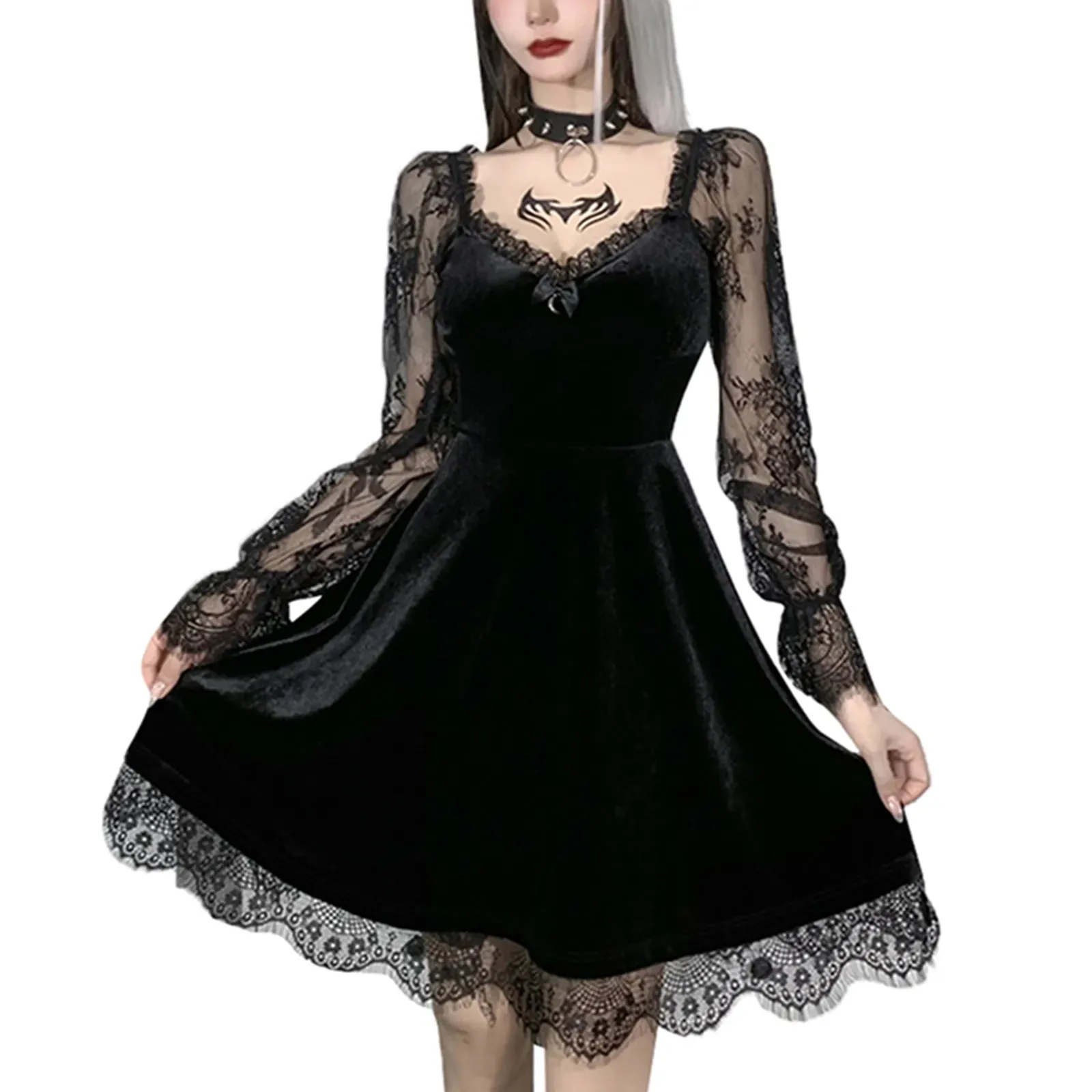 Dark Temptations: E-Girl Grunge Gothic Lace Trim Mini Dress - Y2K Women's 90s Vintage Punk Harajuku Lolita