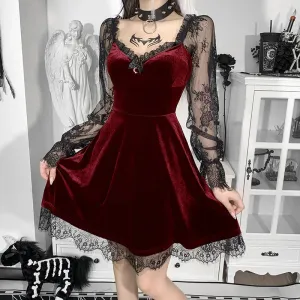 Dark Temptations: E-Girl Grunge Gothic Lace Trim Mini Dress - Y2K Women's 90s Vintage Punk Harajuku Lolita