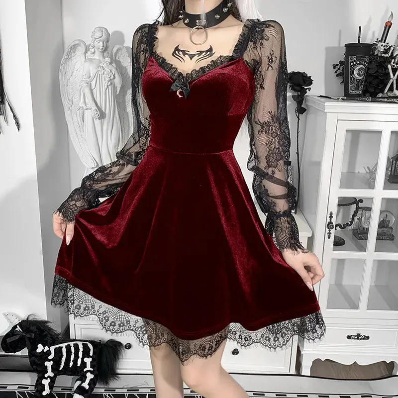 Dark Temptations: E-Girl Grunge Gothic Lace Trim Mini Dress - Y2K Women's 90s Vintage Punk Harajuku Lolita