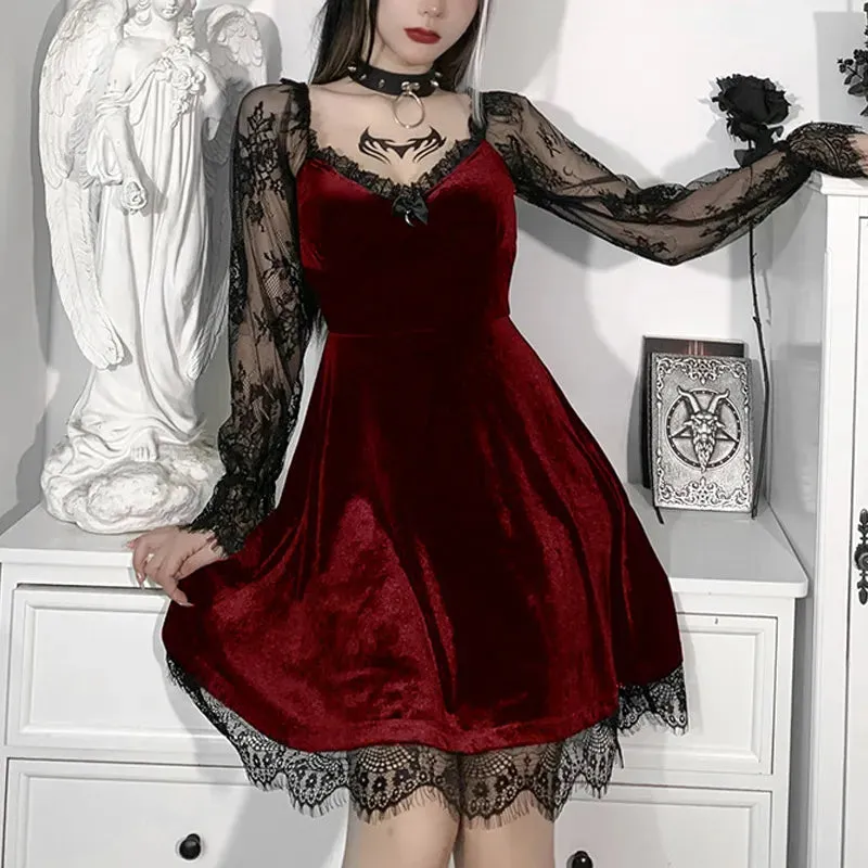 Dark Temptations: E-Girl Grunge Gothic Lace Trim Mini Dress - Y2K Women's 90s Vintage Punk Harajuku Lolita